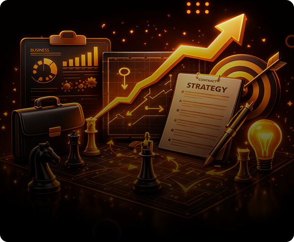 Orange robotic portrait for growth strategy planning